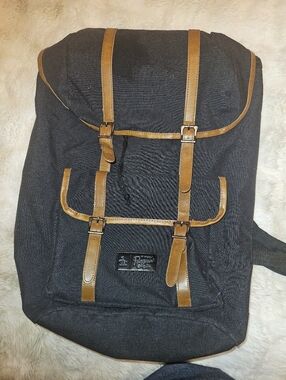Original Penguin Black Backpack Brown Buckle Adjustable Padded Straps Men